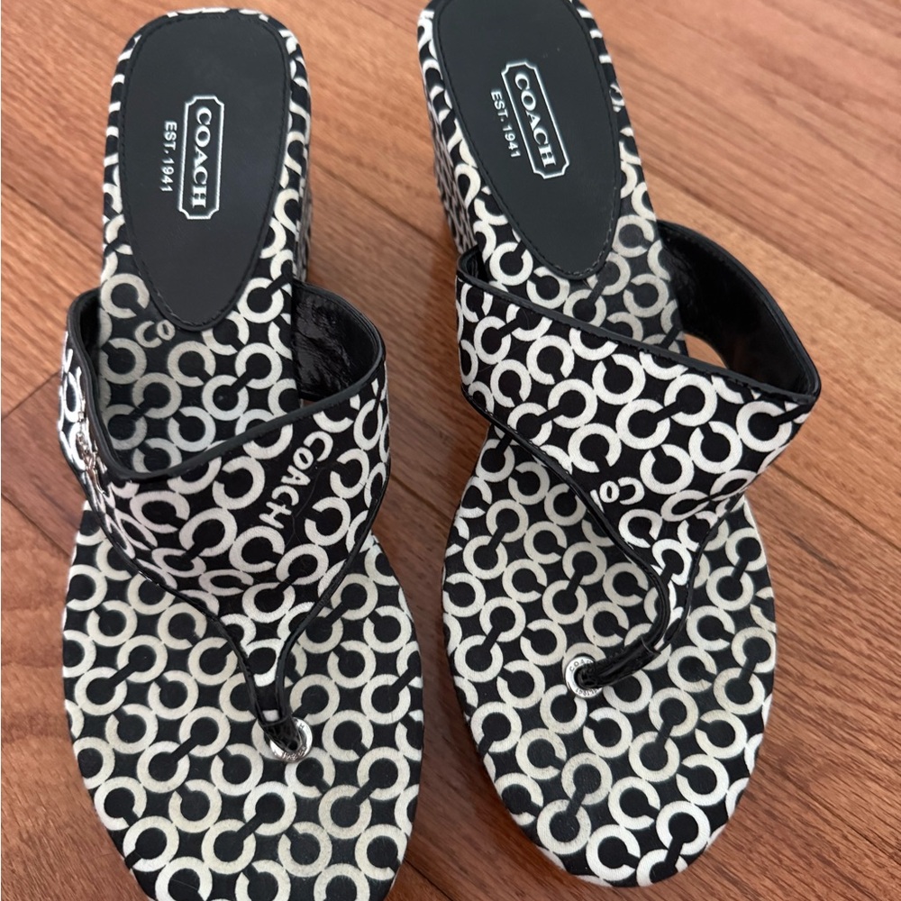 Coach Monogram Black and White Sandals - 8.5